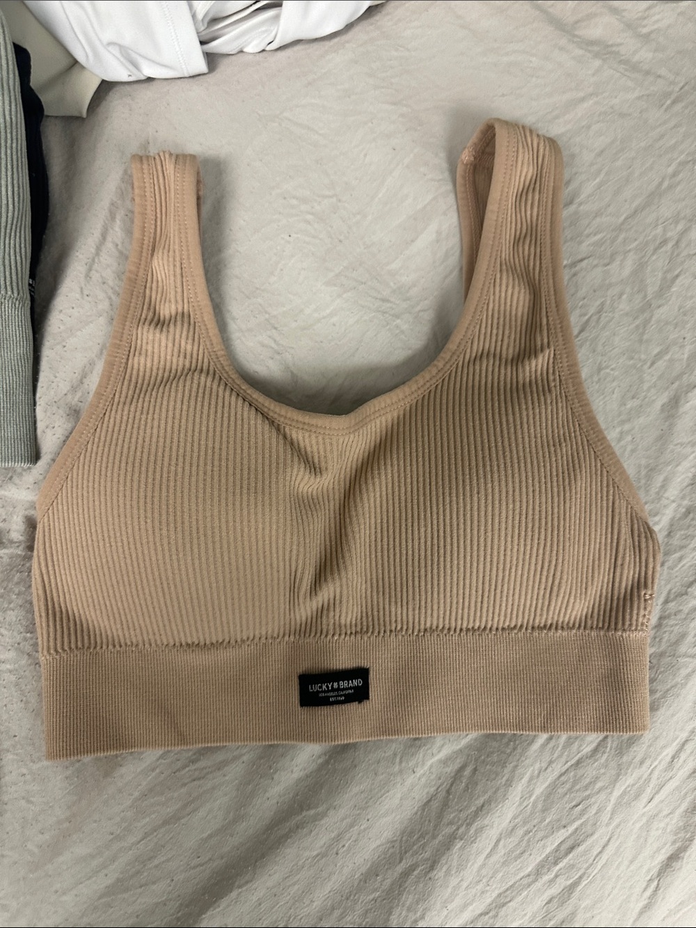 Lucky Brand Ribbed Seamless Bralette in Beige